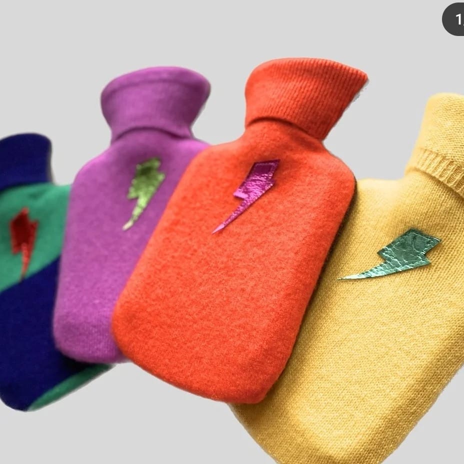 hotties, mini hot water bottles covered in recycled wool from jumpers by Chloe Haywood London