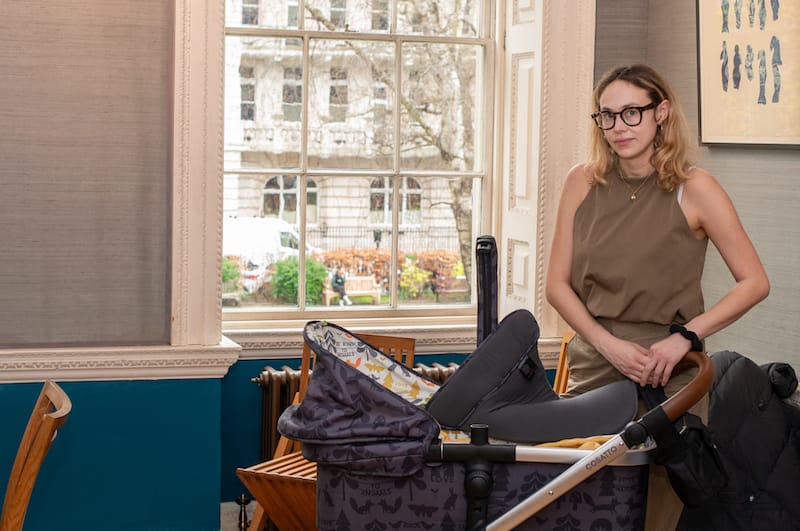 Holly Langley-Sutton and baby Ari, first trip out to attend Blue Patch's carbon saving workshop