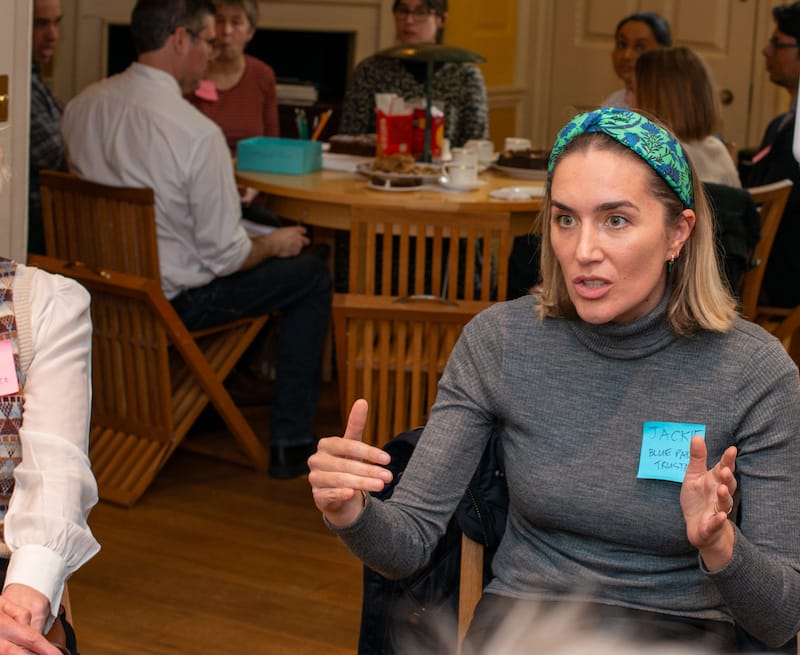 Jackie, Blue Patch trustee, discussing climate anxiety at the carbon saving event