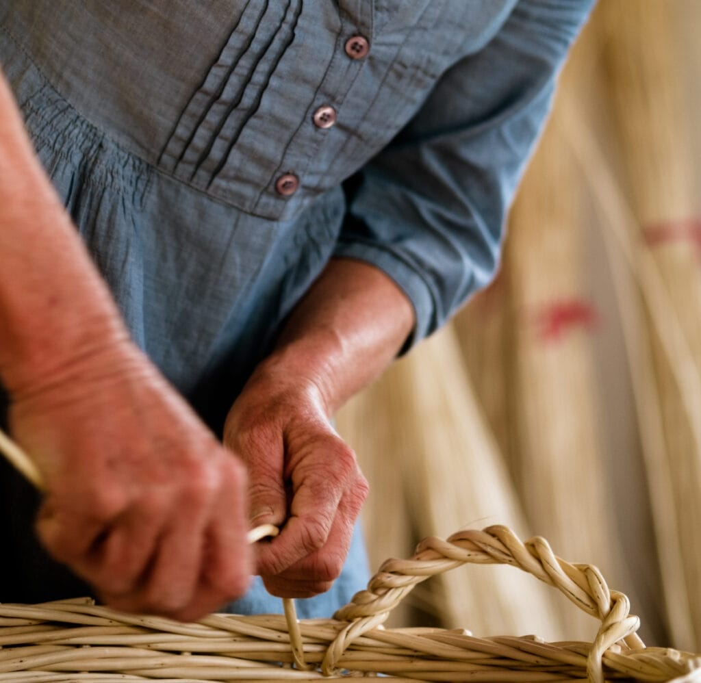 Making the cranked handle, Angela Cole from Yorkshire Willow,, winner of the blue patch sustainable business award 2024